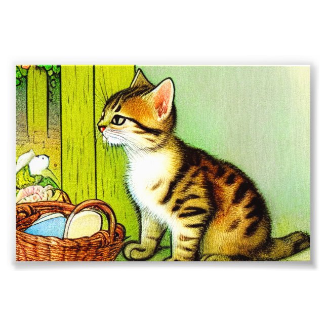 Impression Photo Illustration vintage Tabby Cat (Devant)