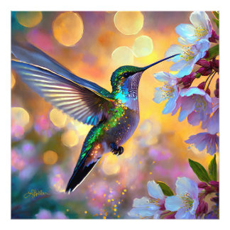 Impression Photo Imaginaire de cerisier en fleurs Hummingbird