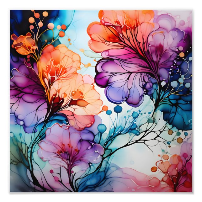 Impression Photo Imaginaire florissant : Une Gouache Florale Vibran (Devant)