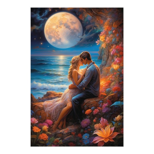 Impression Photo *~* Imaginaire Pleine lune romantique AP51 Couple (Devant)