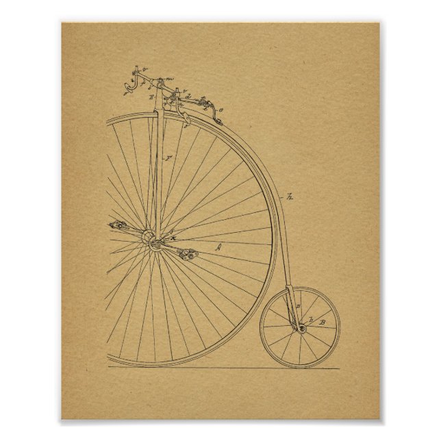 Impression Photo Imprimer Brevet de vélo vintage haute roue (Devant)