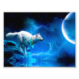 Impression Photo Indian wolf and the full moon