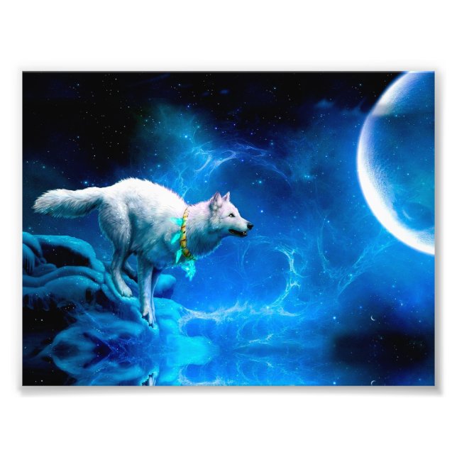 Impression Photo Indian wolf and the full moon (Devant)