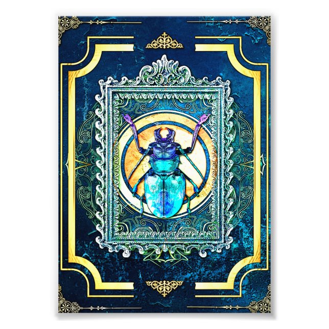 Impression Photo Indigo et Aqua Fairytale Beetle Specimen Art (Devant)