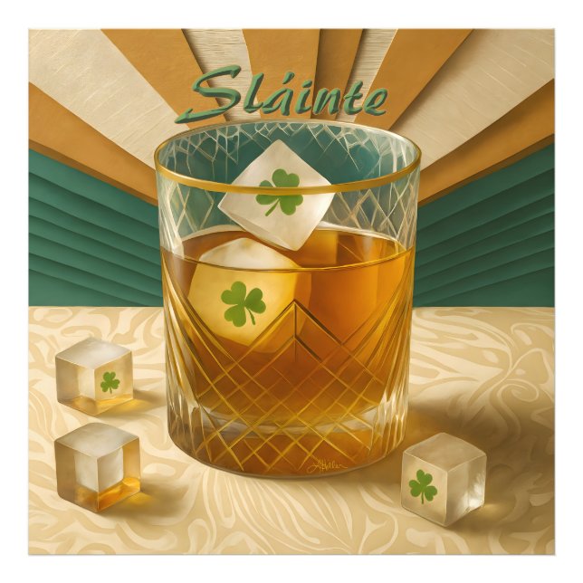Impression Photo Irish Whiskey Tumbler Shamrock Ice "Sláinte!" (Devant)