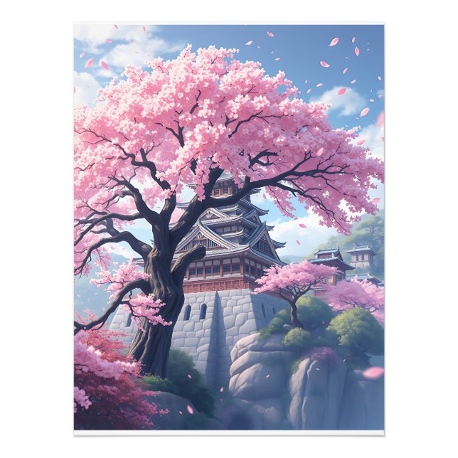 Impression Photo Japanese Castle in Cherry Blossom Spring – Elegant (Devant)