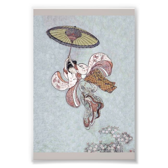 Impression Photo Japonaise volant avec parapluie (Devant)