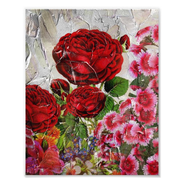 Impression Photo Jardin aux fleurs de Roses rouges (Devant)