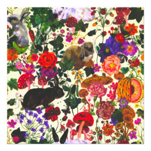 Impression Photo Jardin de lapin à papillon Vintage Aquarelle flora