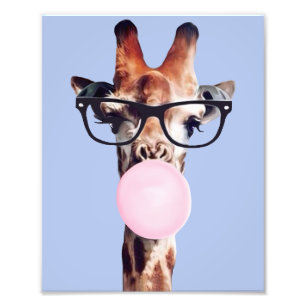 Impression Photo Je peux vous l'expliquer Giraffe soufflant de gomm