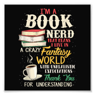 Impression Photo Je suis un Nerd de Livre - Amateur de Livres - Lit