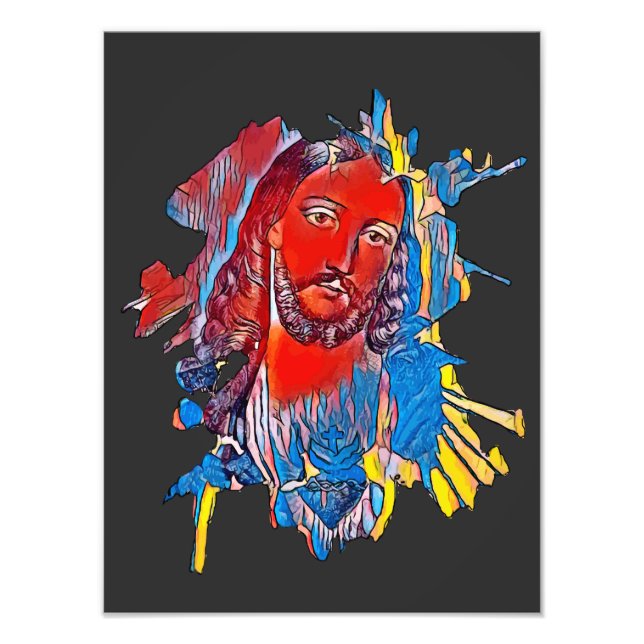 Impression Photo Jésus Christ Face coeur sacré art Abstrait (Devant)