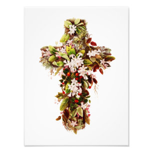 Impression Photo Jésus dimanche de Pâques Croix de fleurs