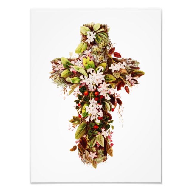 Impression Photo Jésus dimanche de Pâques Croix de fleurs (Devant)