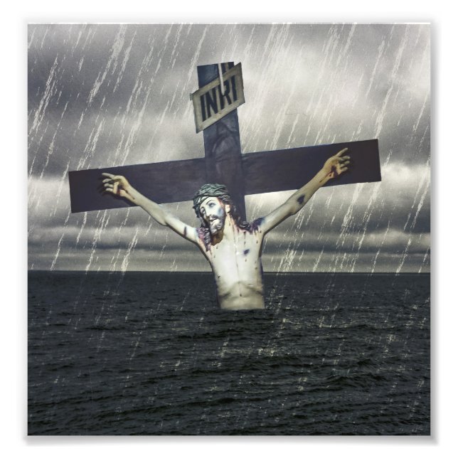 Impression Photo Jésus sur la croix en mer (Devant)