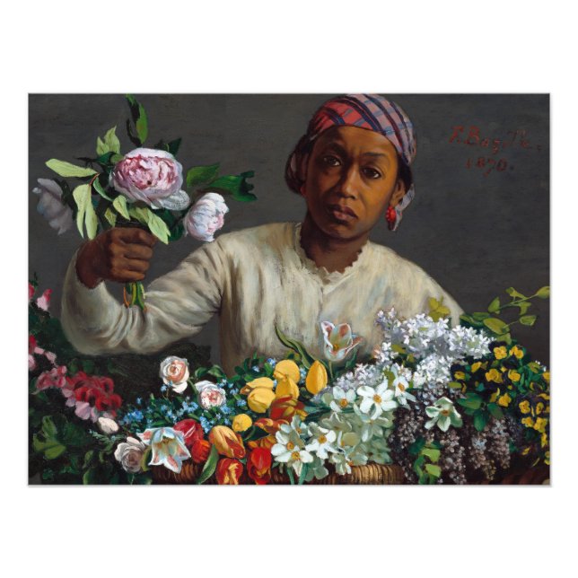 Impression Photo Jeune femme avec des pivoines par Frederic Bazille (Devant)