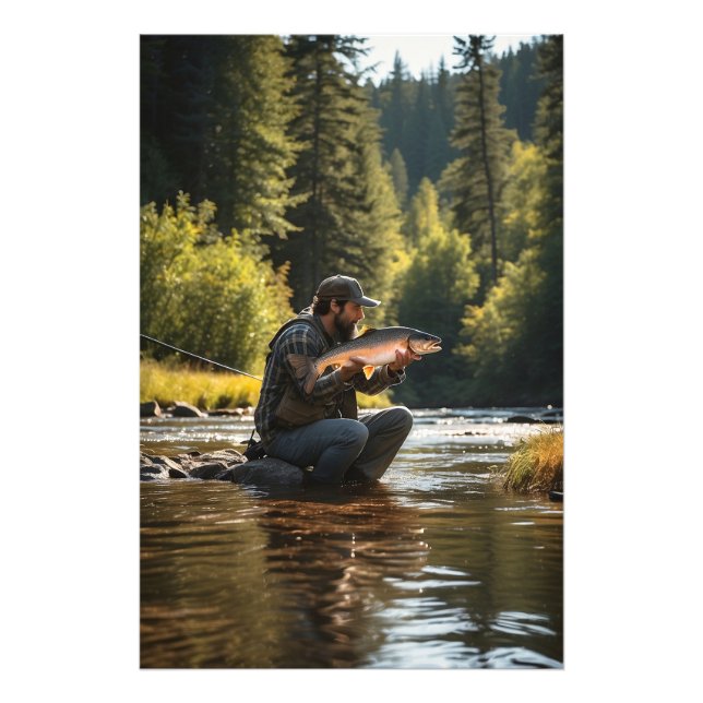 Impression Photo *~* Jeune Homme Pêche Stream Nature AP49 (Devant)