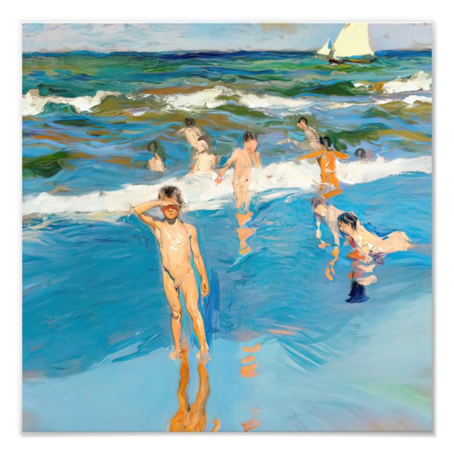 Impression Photo Joaquín Sorolla los niños en el mar playa (Devant)