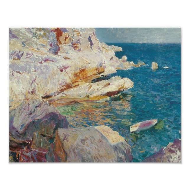 Impression Photo Joaquin Sorolla-Rocks de Javea et le Bateau Blanc (Devant)