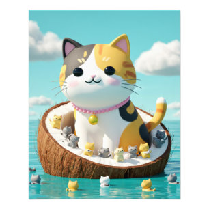 Impression Photo Joli Chat Calico dans l'Île de Coco – Océan Kawaii
