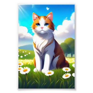 Impression Photo Joli Chat Orange dans un Champ de Marguerites