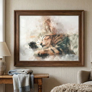 Impression Photo Joli et mignon chaton endormi aquarelle