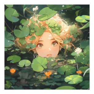 Impression Photo Jolie Fille d'Anime dans un Étang