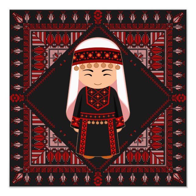 Impression Photo jolie fille palestinienne Broderie rouge tatreez (Devant)