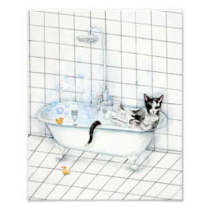 Impression Photo Journal de lecture de chat dans la baignoire.
