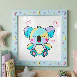 Impression Photo Joyeux bébé koala souriant ours avec coeur d'amour
