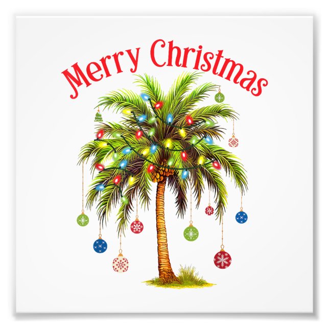 Impression Photo Joyeux Noël Palm Tree Light Hawaiian Tropical (Devant)