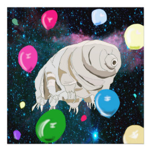 Impression Photo Joyeux Tardigrade flottant à travers l'espace et l
