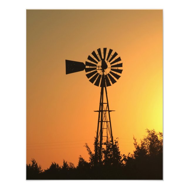 Impression Photo Kansas Windmill Silhouette coucher de soleil avec  (Devant)