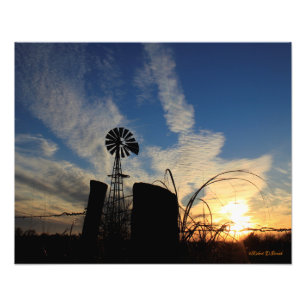 Impression Photo Kansas Windmill Sunset avec clôture