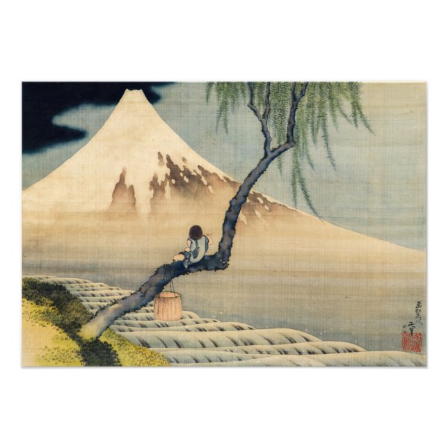 Impression Photo Katsushika Hokusai - Garçon regardant le Mont Fuji (Devant)