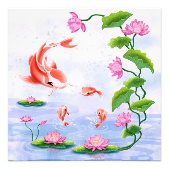 Impression Photo Kawaii Koi Poisson Pink Water Lys Pond (Devant)