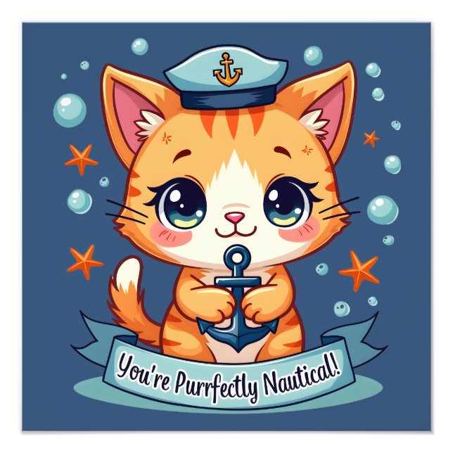 Impression Photo Kawaii Nautical Cat Ancre Pun (Devant)