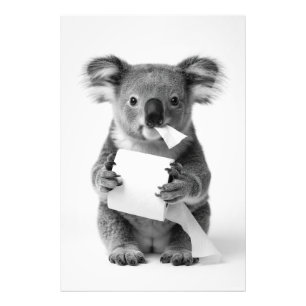 Impression Photo Koala Adorable Noir et Blanc Tenant du Papier Toil