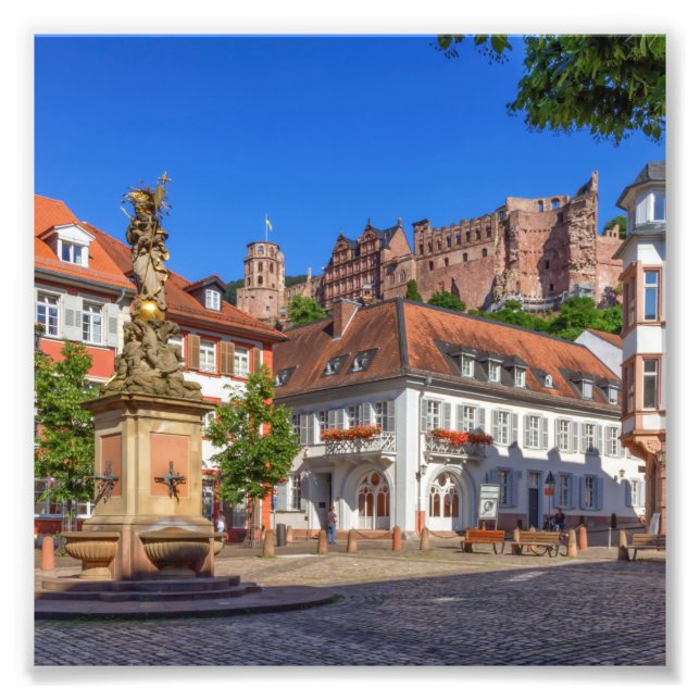 Impression Photo Kornmarkt carré et château en Heidelberg, Allemagn (Devant)