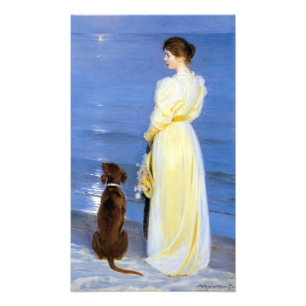Impression Photo Kroyer - La femme de l'artiste et le chien au bord