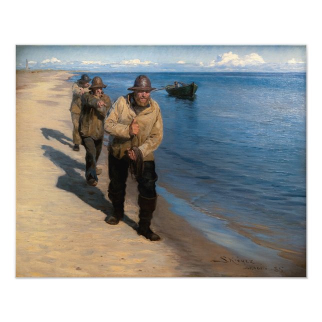 Impression Photo Kroyer - Trois pêcheurs tirant un bateau (Devant)