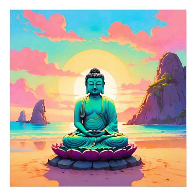Impression Photo La réflexion sur le coucher de soleil de Bouddha (Devant)