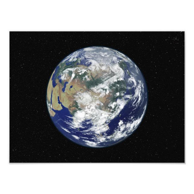 Impression Photo La Terre entièrement éclairée centrée sur l'Asie (Devant)