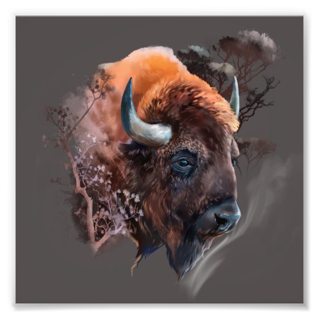 Impression Photo La tête d'un bison européen (Devant)