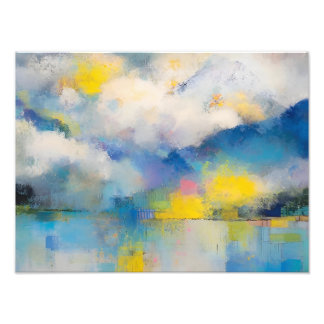 Impression Photo Lac de montagne abstrait dans un doux bleu et jaun
