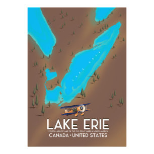 Impression Photo Lac Érié, carte de lac États-Unis affiche de voyag
