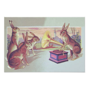 Impression Photo Lapin de Pâques Gramophone Phonographe