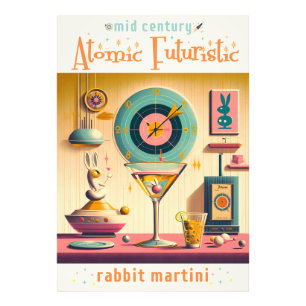 Impression Photo Lapin Martini Rétro Futuriste du Milieu du Siècle 