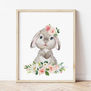 Impression Photo Lapin mignon, Lapin, Fleurs roses, Nourriture pour