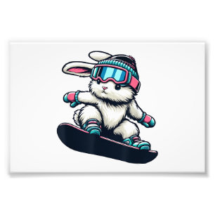 Impression Photo Lapin Mignon Réalisant un Tour de Snowboard Enfant